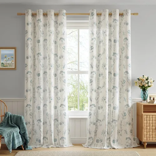 Miniatura 12 de FMFUNCTEX Cortinas de Nivel de Cocina Verde y Blanco de 24 Pulgadas de Largo con Estampado de Flores, Cortinas de Media Ventana para Baño