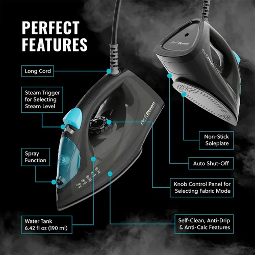 Miniatura 7 de PurSteam - Plancha de vapor profesional de 1250 W, potente vaporizador con ráfaga de vapor y pulverización, suela antiadherente, fácil control