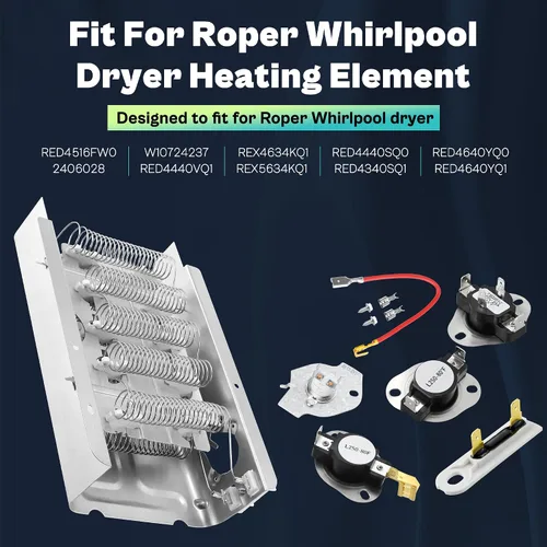 Miniatura 2 de Elemento calefactor compatible con secadora Roper Whirlpool RED4516FW0-279838 W10724237 2406028 Elemento calefactor compatible con secadora Roper