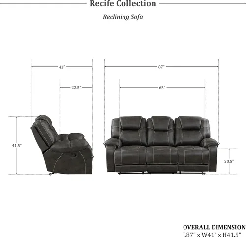 Miniatura 8 de Lexicon Juego de muebles de sala de estar de 2 piezas, juego de sofá reclinable manual de microfibra pulida con reposabrazos superior de almohada