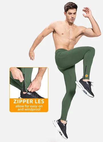 Miniatura 5 de BALEAF Mallas de forro polar para hombre, pantalones térmicos de ciclismo, resistentes al agua, con cremallera, bolsillos, para invierno, cálido