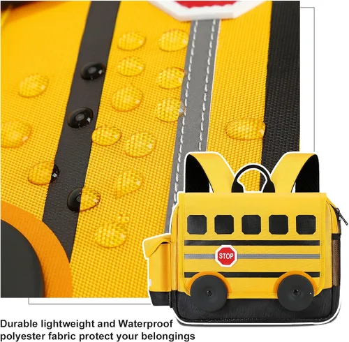 Miniatura 7 de Mochila para niños pequeños, preescolar, autobús, bolsa de libros 3D para jardín de infantes con lonchera aislante
