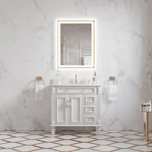 Miniatura 10 de WELLFOR Espejo de baño LED de 28 x 36 pulgadas, espejo de tocador de baño con luz, espejo de pared de baño, espejo de baño iluminado, montaje