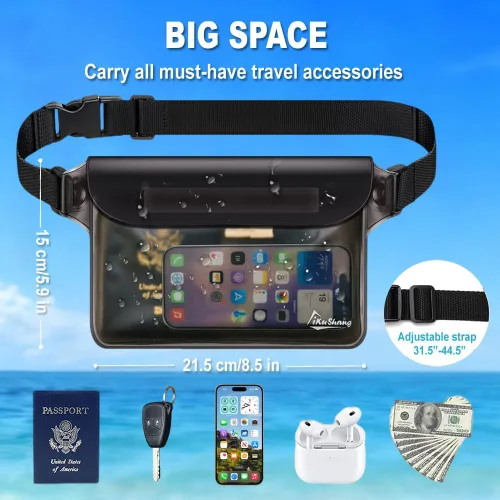 Miniatura 5 de Riñonera impermeable para teléfono – Bolsa seca sumergible de 32 pies con triple cierre de cremallera, cartera de pasaporte con pantalla táctil