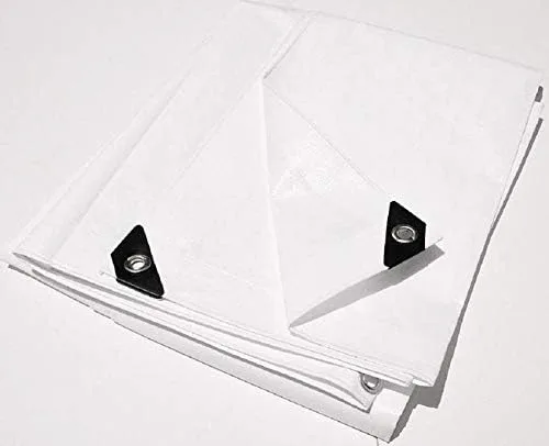 Lona de polietileno blanca resistente al agua de 12 mil con ojales (tamaño acabado aprox. 6 pies 6 pulgadas x 11 pies 6 pulgadas) tienda de campaña