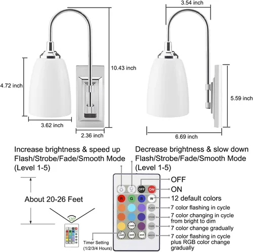 Miniatura 6 de HONWELL Lámpara de pared LED que funciona con pilas, apliques de pared para interiores, inalámbrico, multicolor, para iluminación de habitación