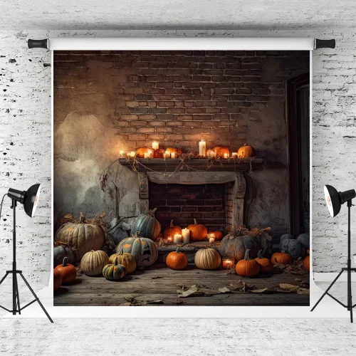 Miniatura 7 de Kate Telón de fondo de chimenea de otoño de Halloween para fotografía, otoño, día de Acción de Gracias, pared de ladrillo, decoración de fiesta