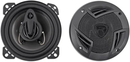Rockville RV4.3A - Altavoces de coche de 3 vías de 4 pulgadas, 500 W, 4 ohmios, woofer de polipropileno, envolvente de goma de butilo, con rejillas,