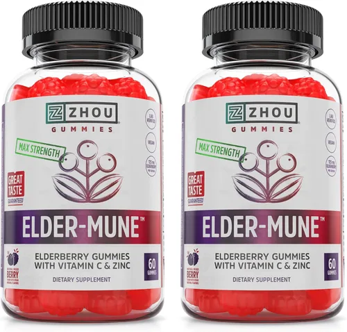 Miniatura 8 de ZHOU Elder-Mune Gomitas de Saúco - Saúco Negro, Vitamina C y Zinc, Suplemento Diario de Apoyo Inmunológico para Mujeres y Hombres, Masticables