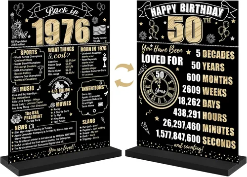 Miniatura 7 de Decoración de cumpleaños número 100 para hombres y mujeres, póster de mesa de madera de dos caras con soporte para fiestas, soporte para exhibición