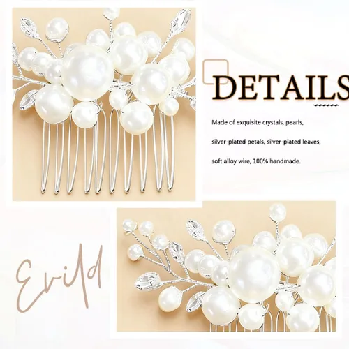 Miniatura 4 de Evild Accesorios para el cabello de perlas Peine de pelo de novia de boda Piezas de pelo nupcial para mujeres (plata)