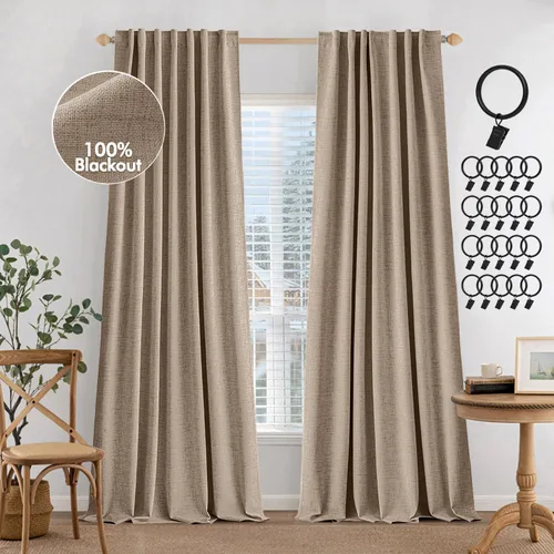 Miniatura 22 de MIULEE Cortinas 100% opacas de 84 pulgadas de largo de lino, cortinas y drapeados, juego de 2 paneles para dormitorio, pestaña trasera, sala