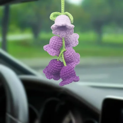 Miniatura 6 de Adorno colgante para espejo retrovisor de automóvil, cesta de flores de ganchillo, accesorio para plantas, adorno de automóvil hecho a mano