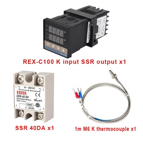 Miniatura 2 de REX-C100 Digital PID Temperature Controller Thermostat + SSR 40DA/Relay Output + K Thermocouple 1m Probe +Heat Sink(Set 1)