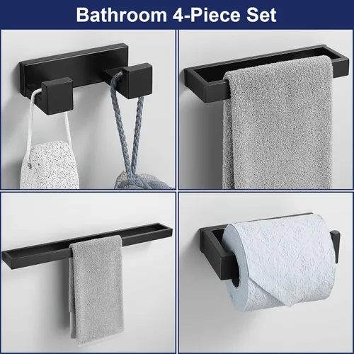 Miniatura 3 de Lairuier Juego de 4 piezas de barra de toallas de baño, juego de accesorios de baño en negro mate que incluye barra de toallas, soporte de toallas