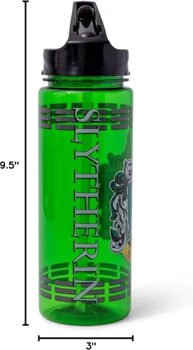 Miniatura 9 de Silver Buffalo Harry Potter Movie 1-8 Slytherin Crest with Dashes Botella de agua Tritan con popote abatible, 20 onzas