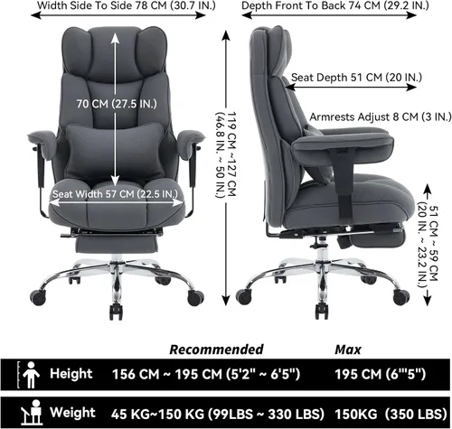 Miniatura 2 de Efomao Silla de oficina grande y alta con reposapiés, silla de escritorio resistente de 350 libras, silla de oficina ejecutiva extra ancha con azul