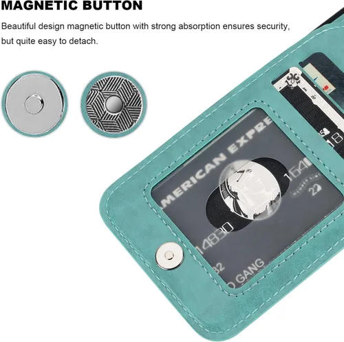 Miniatura 7 de KIHUWEY Compatible con iPhone 14 Funda Cartera con Soporte para Tarjeta de Crédito, Tapa de Cuero Premium con Cierre Magnético Atril Funda Verde