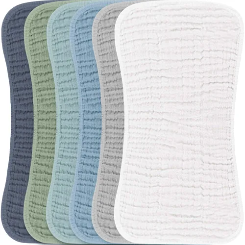 Konssy - Juego de 6 paños de muselina para eructos para bebés unisex, grandes, 100 % algodón, para recién nacidos, niñas y niños Verde (Green Forest)