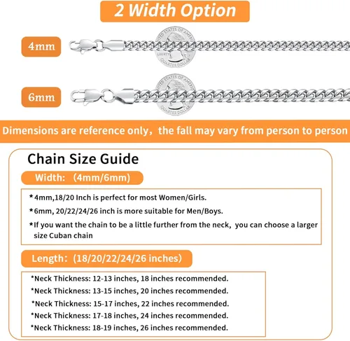 Miniatura 4 de Momlovu Silver Chain Gold Chain for Men Boys, 18K Gold Plated Men's Necklaces Chain Cuban Link Chain for Men 4mm6mm 1820222426inch