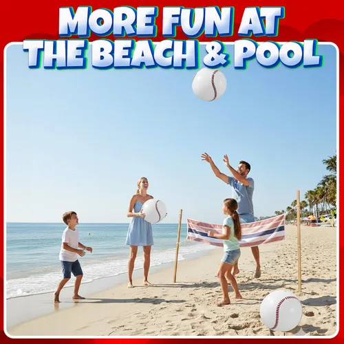 Miniatura 5 de Pelotas inflables de playa de béisbol (paquete de 6) – Pelotas de playa duraderas de 16 pulgadas para niños, juguetes de piscina de verano