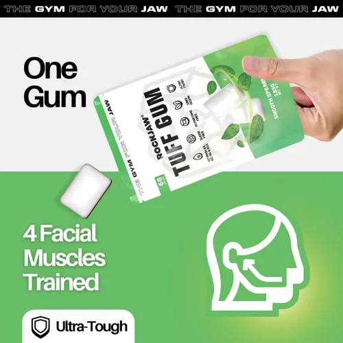 Miniatura 6 de ROCKJAW Tuff Gum Chicle ultra duro para una mandíbula más afilada Vitamina B3, B5, B6 y B12 1350 mg de xilitol Sin azúcar Sin aspartamo