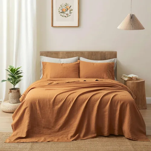 Miniatura 12 de ATLINIA Juego de ropa de cama de lino de lino 100% puro - Tela de lino francés lavado a la piedra, sábana bajera de bolsillo profundo, sábana plana