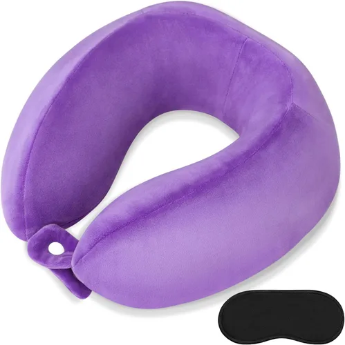 Miniatura 10 de Almohada de cuello de espuma viscoelástica para el cuello de avión con funda de terciopelo, almohada suave de avión para dormir, almohada de viaje
