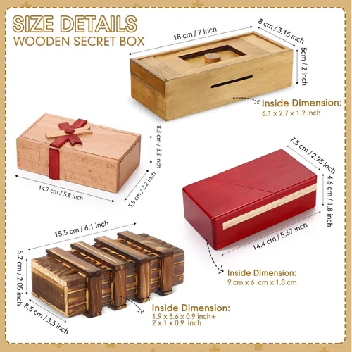 Miniatura 2 de Zhanmai 4 Piezas Cajas de Rompecabezas de Madera Cajas de Rompecabezas de Madera para Tarjetas de Regalo Portadores de Estuches de Dinero