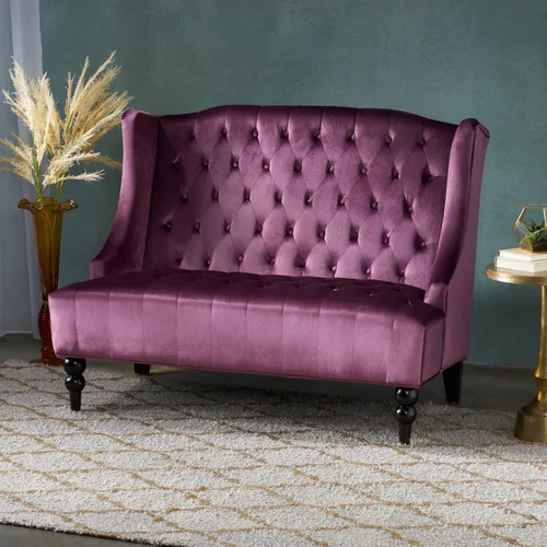 Miniatura 2 de Christopher Knight Home GDFStudio Leona Modern Glam - Sofá biplaza de terciopelo copetudo, pasas y marrón oscuro
