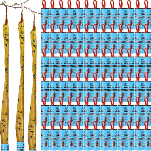 Miniatura 18 de Qualirey Paquete de 80 tiras adhesivas para moscas para interiores y exteriores, cinta adhesiva para colgar insectos voladores, trampas para Rojo