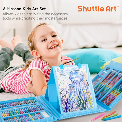 Miniatura 2 de Shuttle Art Juego de Arte para Niños de 335 Piezas, Suministros de Arte Multimedia, Kit de Arte de Regalo con Caballete Tríptico, 2 Blocs de Dibujo