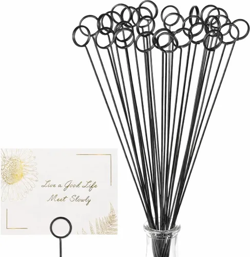 Avsty 30 tarjeteros florales con púas de alambre para bodas, soporte de clip de fotos de metal, soporte para números de nombre de mesa, soporte para