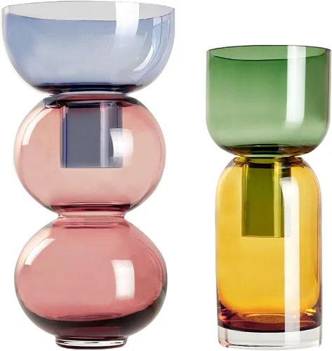 Cloudnola Juego de 2 floreros reversibles de cristal y florero de flores, rosa, azul, verde y amarillo, juego de regalo ideal para el hogar, bodas y