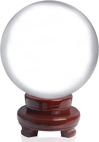 LONGWIN Bola de adivinación de cristal grande de 4.724 in (4.7 pulgadas), bolas de vidrio decorativas, accesorios de fotografía, soporte de madera