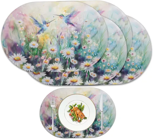 Miniatura 26 de Pumpkin Placemats Oval Placemats Set of 2 Black Cat Table Mats for Dining Tables Washable Heat Resistant Place Mats for Holiday Party Use 12X18 Inch