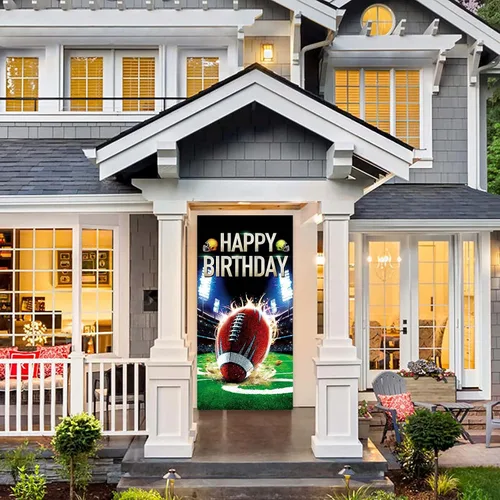 Miniatura 4 de Cartel de fútbol americano con texto en inglés "Happy Birthday", para jugadores de rugby, decoración de fondo de bandera para fanáticos de primer
