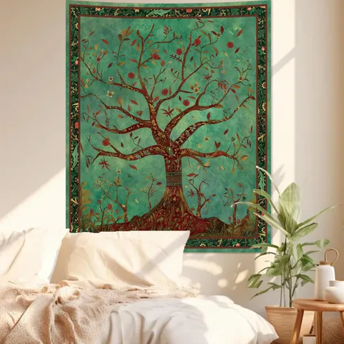 Miniatura 4 de Apdidl Tapiz Verde del Árbol de la Vida para Dormitorio, Colgante de Pared de Árbol Natural Estético, Tapices Bohemios Hippie Arte de Pared, Manta