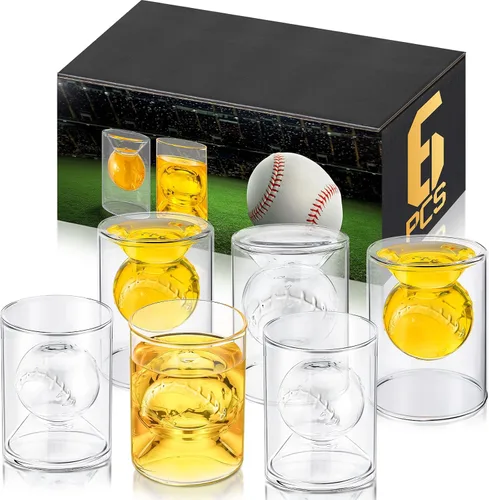 Hoolerry - Juego de 6 regalos de entrenador de béisbol de 3.4/6.8 onzas, vaso de whisky, regalos para hombres, Día del Padre, vaso de cerveza para