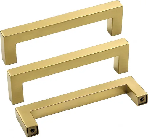 Miniatura 25 de Goldenwarm Paquete de 10 manijas cuadradas de bronce champán de 3 pulgadas (2.992 in) para armarios de cocina, armarios, aparadores y accesorios
