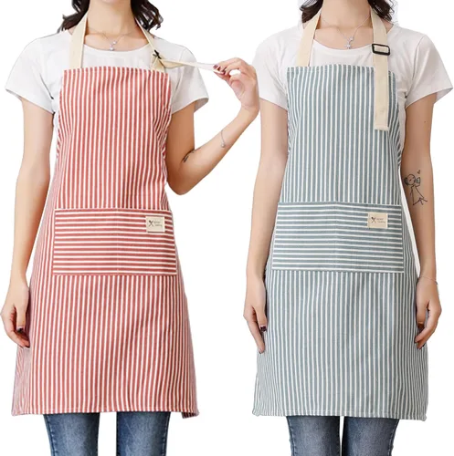 Miniatura 8 de Paquete de 2 delantales de cocina para mujer con bolsillo ajustable para cocina, cocina, hornear (azul/verde)