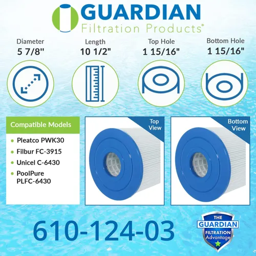 Miniatura 2 de Guardian Filtration Products Cartucho de filtro de spa 610-124-03 Paquete de tres piezas de repuesto para Pleatco PWK30, Unicel C-6430, Filbur