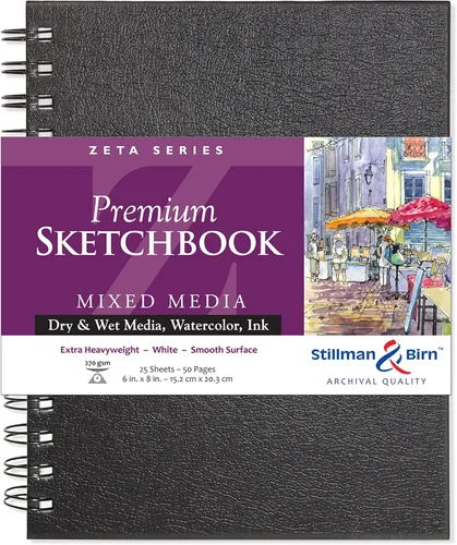 Stillman & Birn Zeta Series - Cuaderno de bocetos encuadernado con alambre, 6.0 in x 8.0 in, 9.52 oz/m² (extra pesado), papel blanco, superficie lisa
