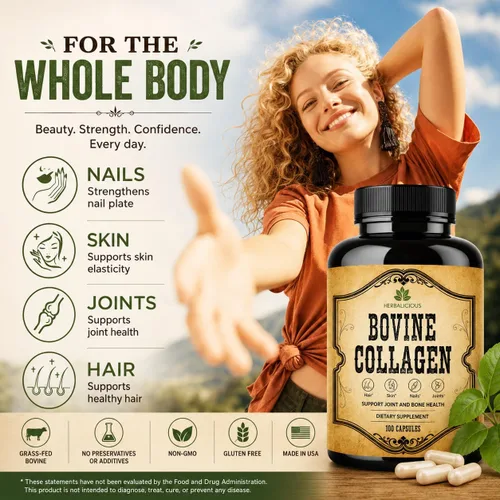 Miniatura 9 de HERBALICIOUS Suplementos de colágeno bovino para hombres y mujeres Péptidos de colágeno bovino hidrolizados alimentados con pasto Soporte