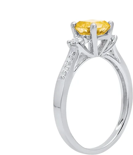 Miniatura 3 de Dazzlingrock Collection 6mm Cushion Citrine & Round White Sapphire with White Diamond 3 Stone Style Engagement Ring in 10K Solid Gold