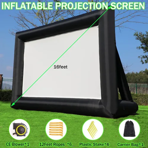 Miniatura 3 de Pantalla de proyector de película inflable de 16 pies, pantalla de proyector para interiores y exteriores con bolsa de transporte para proyección
