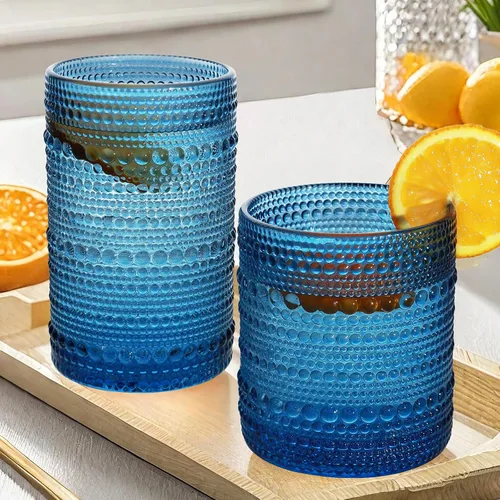 Miniatura 9 de Juego de Vasos de Beber Vintage Hobnail, Juego de Cristalería de 8 Vasos, Vasos Highball de 12 oz y 10 oz, Vaso Tumbler para Cócteles, Whisky, Jugo