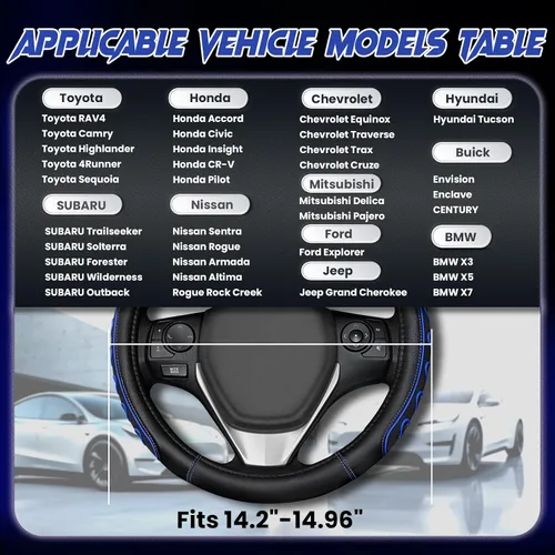 Miniatura 5 de Funda para volante ventilada en forma de corazón con agarre de cuero antideslizante. Compatible con vehículos Ford, Toyota, Honda, Nissan y azul