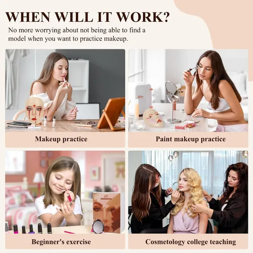 Miniatura 7 de Hongmed Cara de práctica de maquillaje, tabla de práctica de maquillaje con 1 pintura facial y 2 pinceles de maquillaje para pintura facial