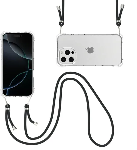 Miniatura 16 de Funda transparente para iPhone 13 Pro Max con correa cruzada ajustable desmontable, ajuste delgado, funda protectora a prueba de golpes con cordón